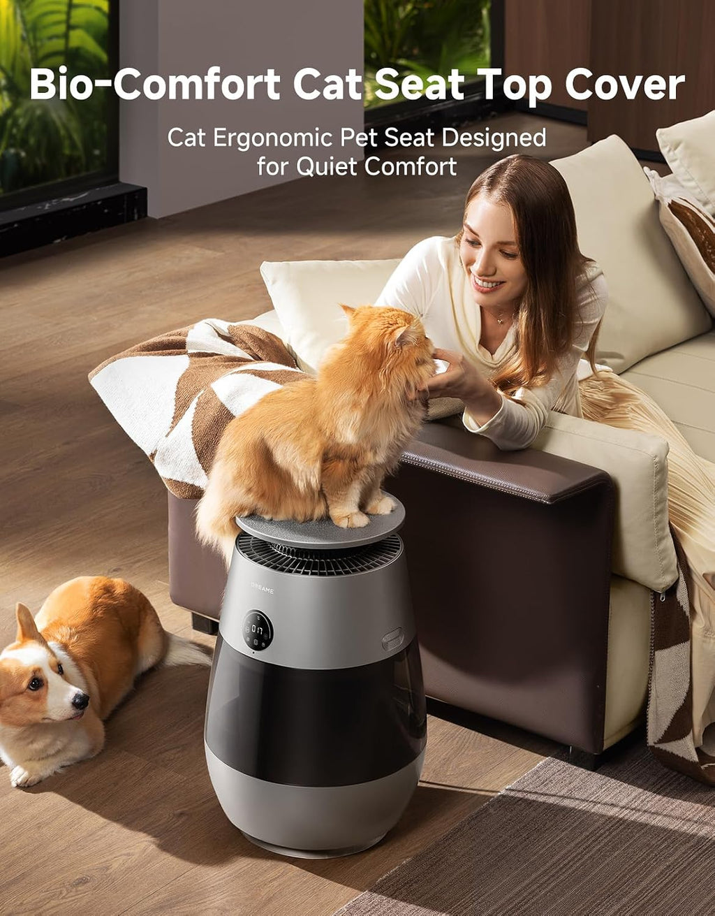 Dreame Pet Air Purifier AP10, Suck Up Floating Cat Dog Hair Dander, NeverChange 5.4-Year Filters for Odor Purification, 1346 ft² for Home Large Room, Pet-Friendly Design, APP & Voice Control, Grey