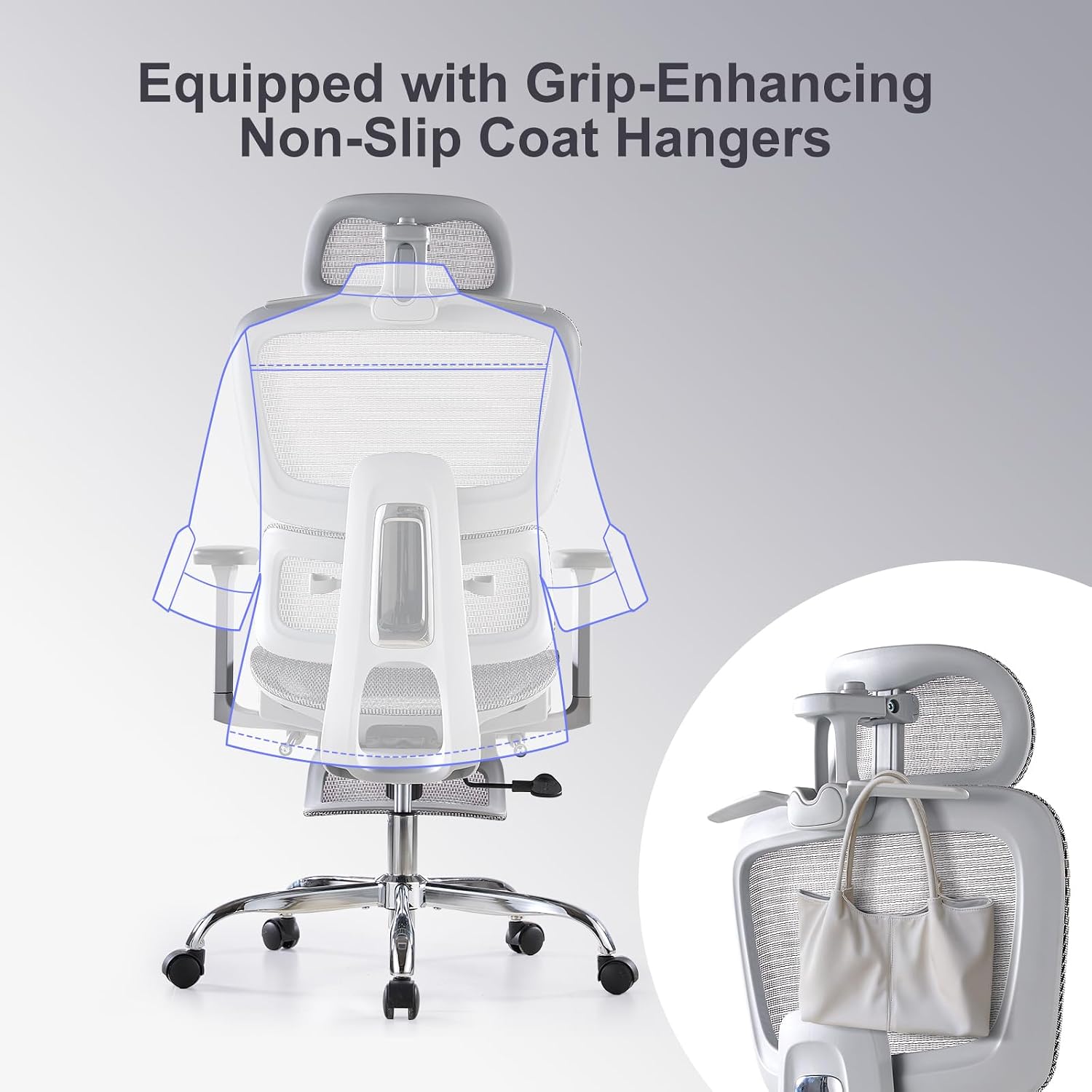 Office Chair with Footrest, Ergonomic Chair with 3D Headrest, Computer Chair with Adjustable Backrest & 3D Armrest, Gaming Chair with Adaptive Lumbar Support, Mesh Backrest & Cushion, Grey