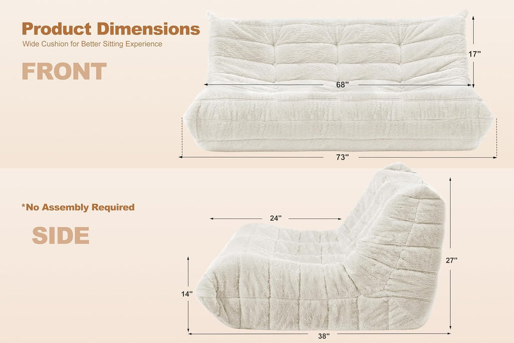 Bean Bag 3-Seater Chair Big Sofa Beanbag Chair for Adults Fireside Chair Bean Bag Lounger with Memory Foam Filled for Home,Apartment or Gaming Venue（Beige Plush）