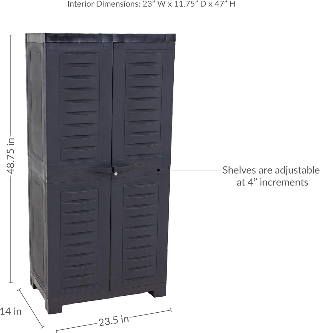 Sunnydaze 48' H Resin Garage Storage Cabinet - Garage Cabinet - Freestanding Utility Storage for Laundry Room, Office, Basement - Charcoal