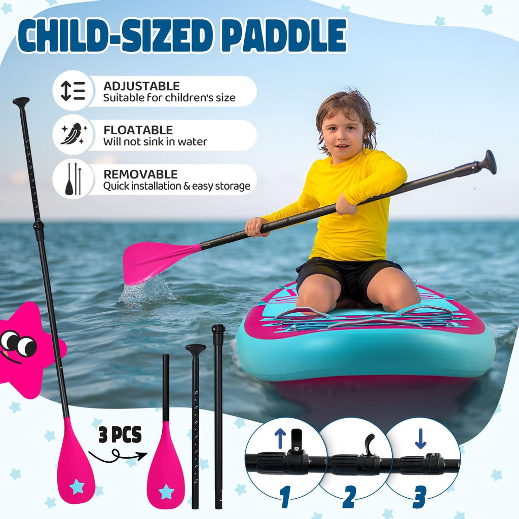 Kids Paddle Board with SUP Accessories, Child Paddle Board Durable, Lightweight, Stable Design, Wide Non-Slip Deck, 7ft 7.6ft 8ft 9.6ft Inflatable Paddle Boards for Kids & Youth
