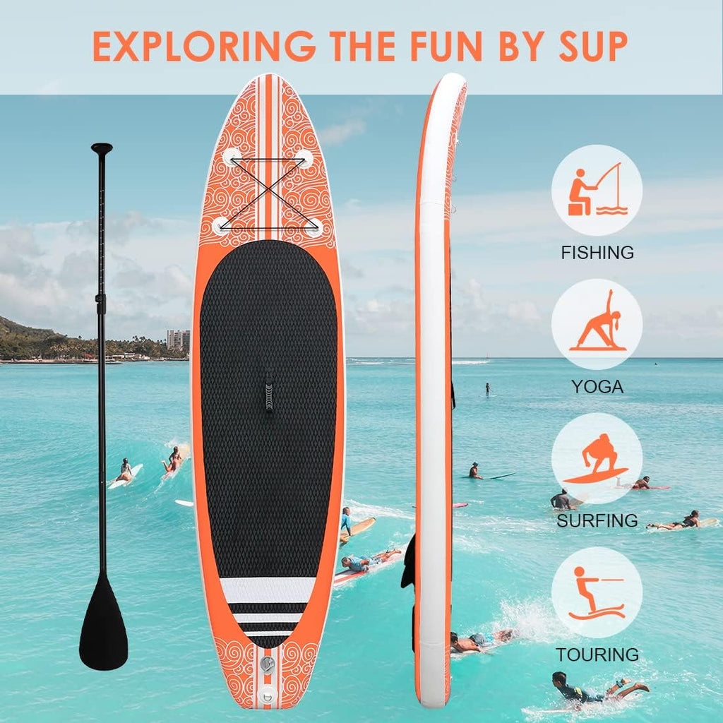 Smartmak Inflatable Stand Up Paddle Board (6 Inches Thick), Non-Slip Deck Standing Boat, Include Adjustable Paddle, Backpack, Hand Pump, Fin, Leash, for Youth & Adult- (10'x30'' x6'')