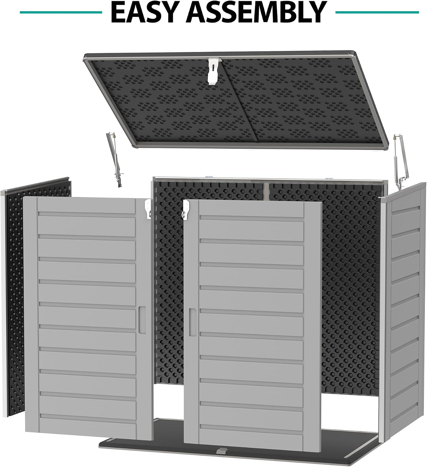 HUGROVE 49.5 Cu Ft Outdoor Storage Cabinet, Horizontal Outdoor Storage Shed, Lockable Large Garden Shed, Weather Resistant Outdoor Storage Box for Trash Cans, Garden Tools (Dark Gray)