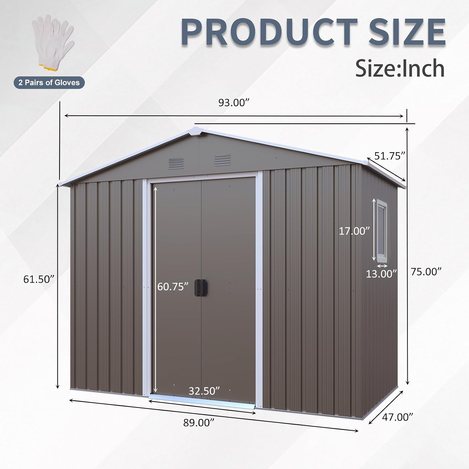 KEIKI 8x4 FT Outdoor Metal Storage Shed with Peaked Roof,Vents,Window and Metal Foundation for Garden Yard Lawn
