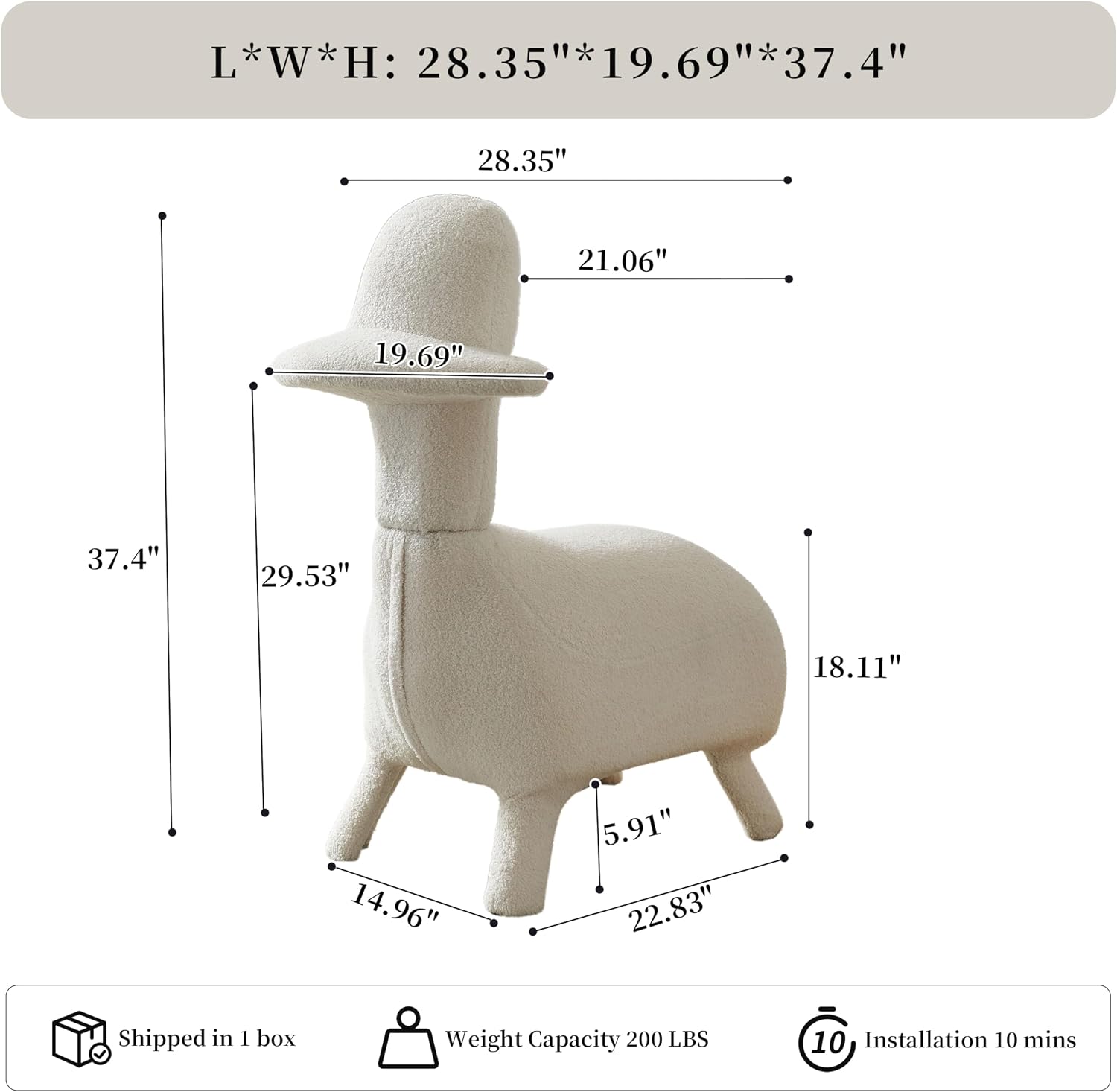 Animal Shape Gaming Chair, Soft Lamb Wool, Cute Duckbill-Shaped Chair for kids, Deep Cushion, Small Sofa for Small Space, Ideal for Bedroom/Living Room/Office, Stylish Furniture, Easy Assembly, Beige