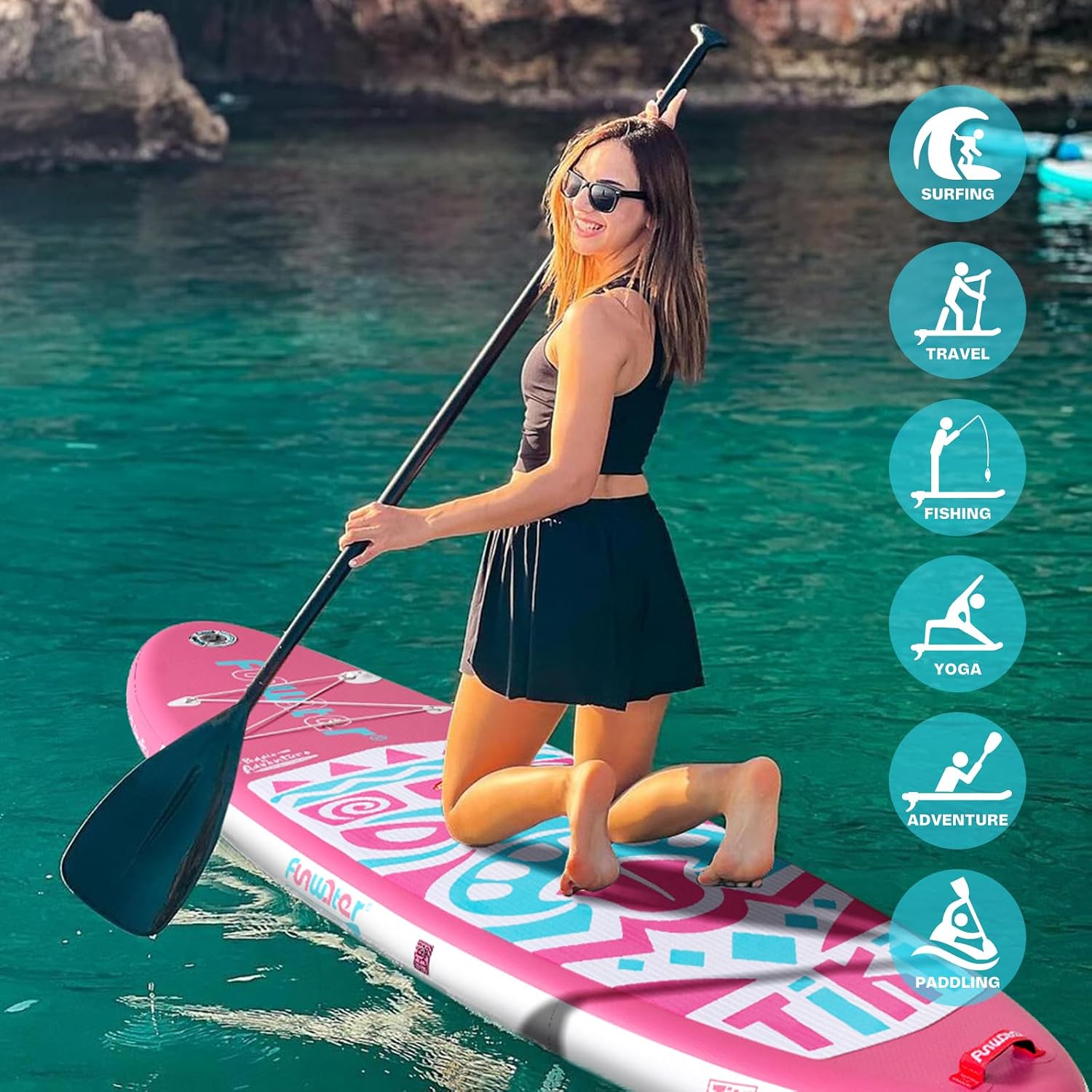 FunWater 8'/10'/10'6'/11'6' Inflatable Stand Up Paddle Board with Premium SUP Paddleboard Accessories, Wide Stable Anti-Slip EVA Deck,Paddle Boards for Adults & Youth of All Skill Levels