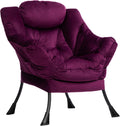 HollyHOME Lazy Chair with Armrest and Side Pocket, Comfy Accent Lounge Chair,Leisure Sofa Armchair for Living Room, Bedroom, Dorm, or Small Spaces, Oversized Reading Sofa Chair,Velvet Deep Purple