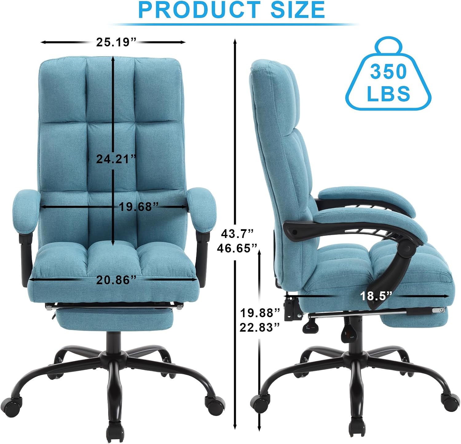 Erogonomic Reclining Office Chair with Footrest, High Back Fabric Cute Comfortable Recliner Office Desk Chair with Leg Foot Rest for Women,Blue