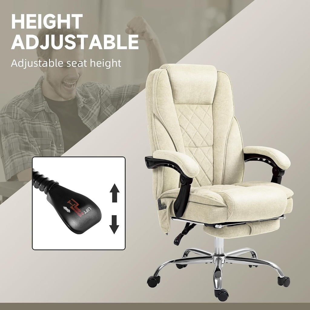 Vinsetto Massage Office Chair with Foot Rest, Executive Computer Desk Chair with 6 Vibration Point and Heat, Reclining Backrest, Swivel Wheels, Adjustable Height, Beige