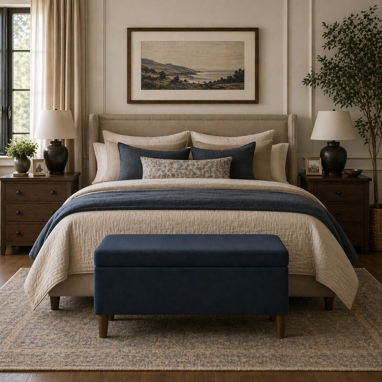 HomePop Malmo Decorative Storage Bench -Blue Velvet