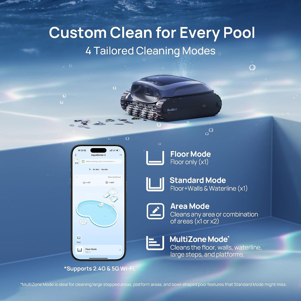 Beatbot AquaSense 2 Cordless Robotic Pool Vacuum Cleaner with iSkim Ultra Solar Powered Pool Skimmer, Water Clarification, Cleans Floor, Walls, Waterline and Surface-Blue