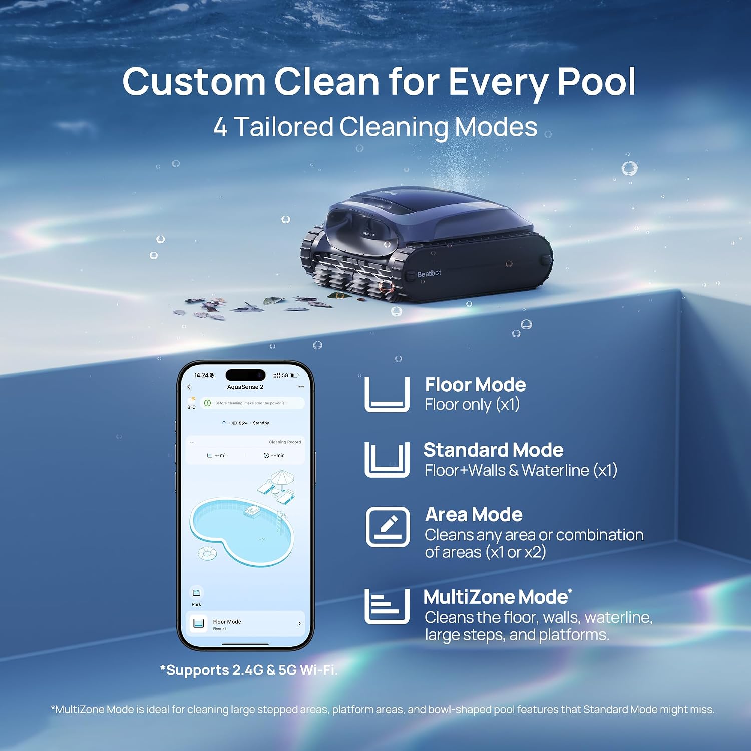 Beatbot AquaSense 2 Cordless Robotic Pool Vacuum Cleaner with iSkim Ultra Solar Powered Pool Skimmer, Water Clarification, Cleans Floor, Walls, Waterline and Surface-Blue