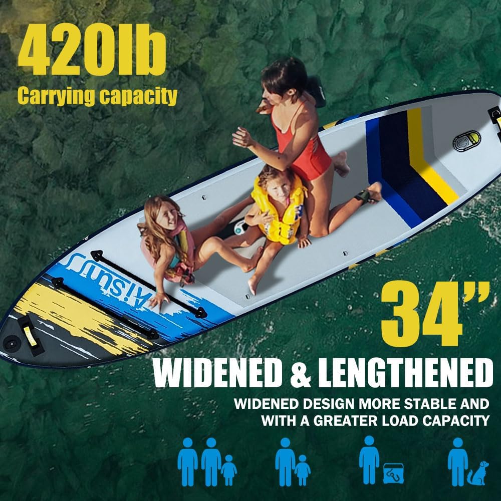 Inflatable Paddle Board for Adult, Paddle Board for All Skill Levels, Wide SUP Board with Primium Accessories Include SUP Carry Bag, Hand Pump& 10L Waterproof Bag