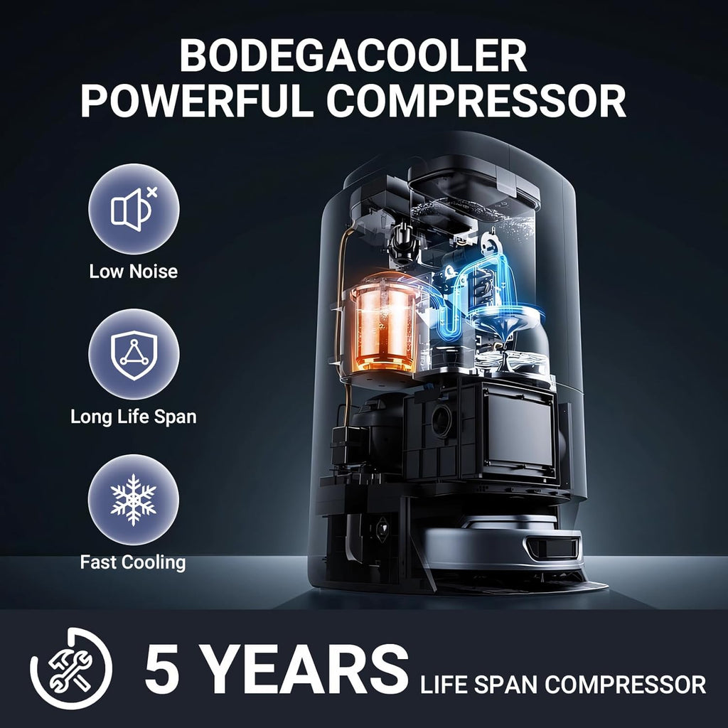BODEGACOOLER 12-Volt Car Refrigerator, 16-Quart(15L) Small Car Fridge, Portable Freezer (-4℉ to 68℉), Car Cooler with 12/24V DC for Outdoor, Vehicles, Camping, Travel