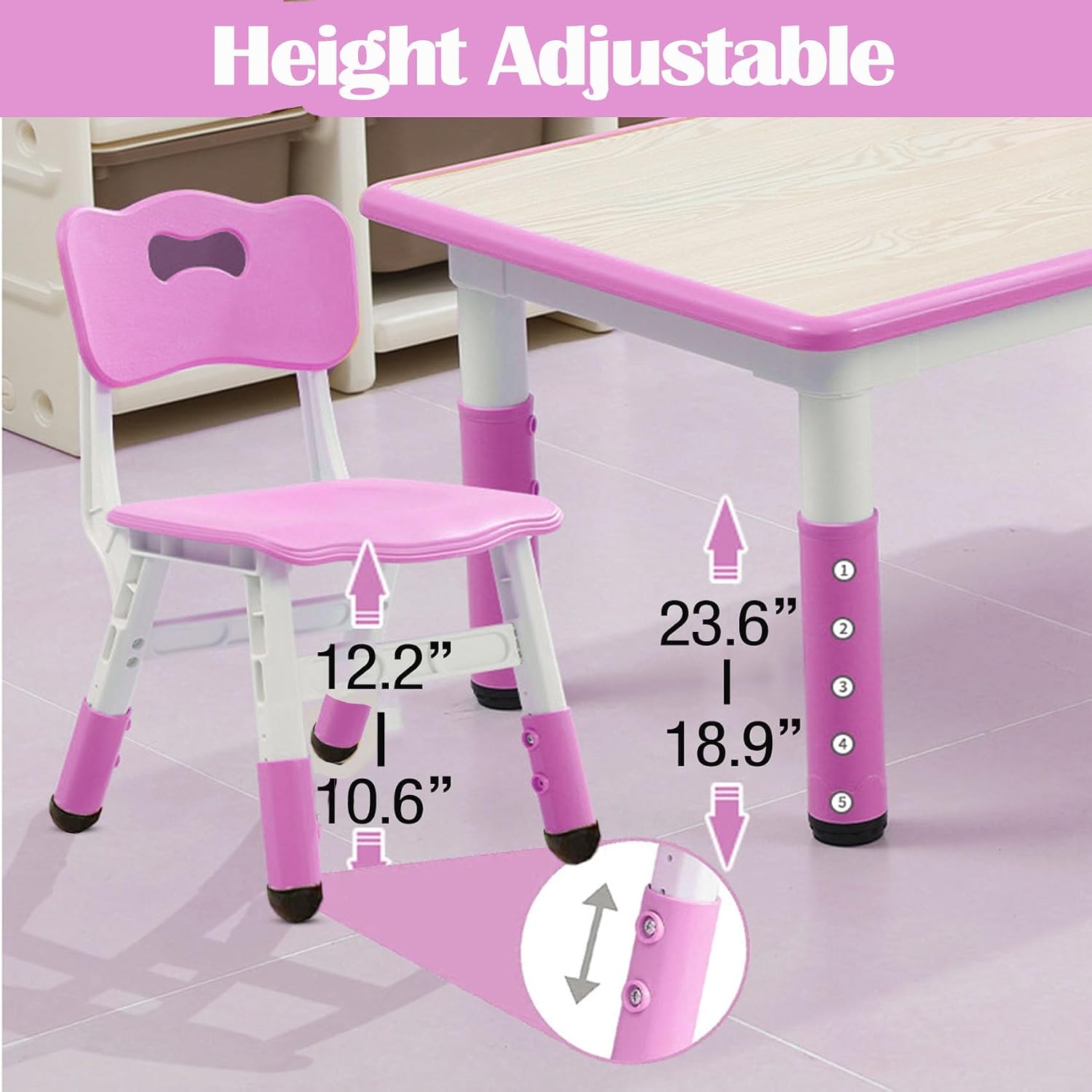 Kids Table and Chair Set, Height Adjustable Toddler Arts & Crafts Table and 6 Chair Set for Ages 2-10,Max 300lbs Kids Activity Art Table for Classroom Daycares,Home