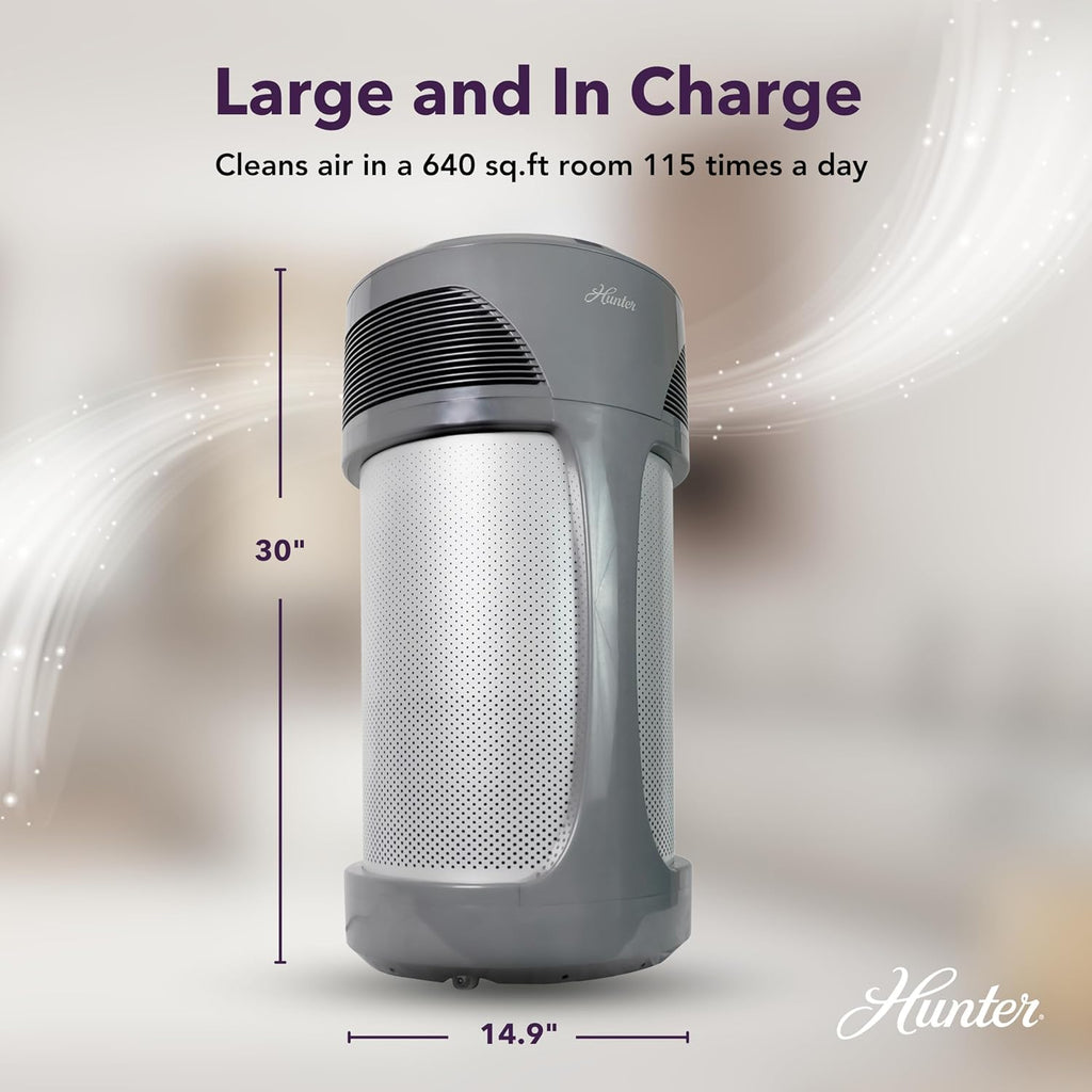 Hunter HP980 Air Purifiers for Home Large Room and Bedroom. Industrial Strength True HEPA Air Purifier for Pets, Odors, Allergens, Smoke, Dust, VOC's. Cleans 3225 Ft² Per Hour.