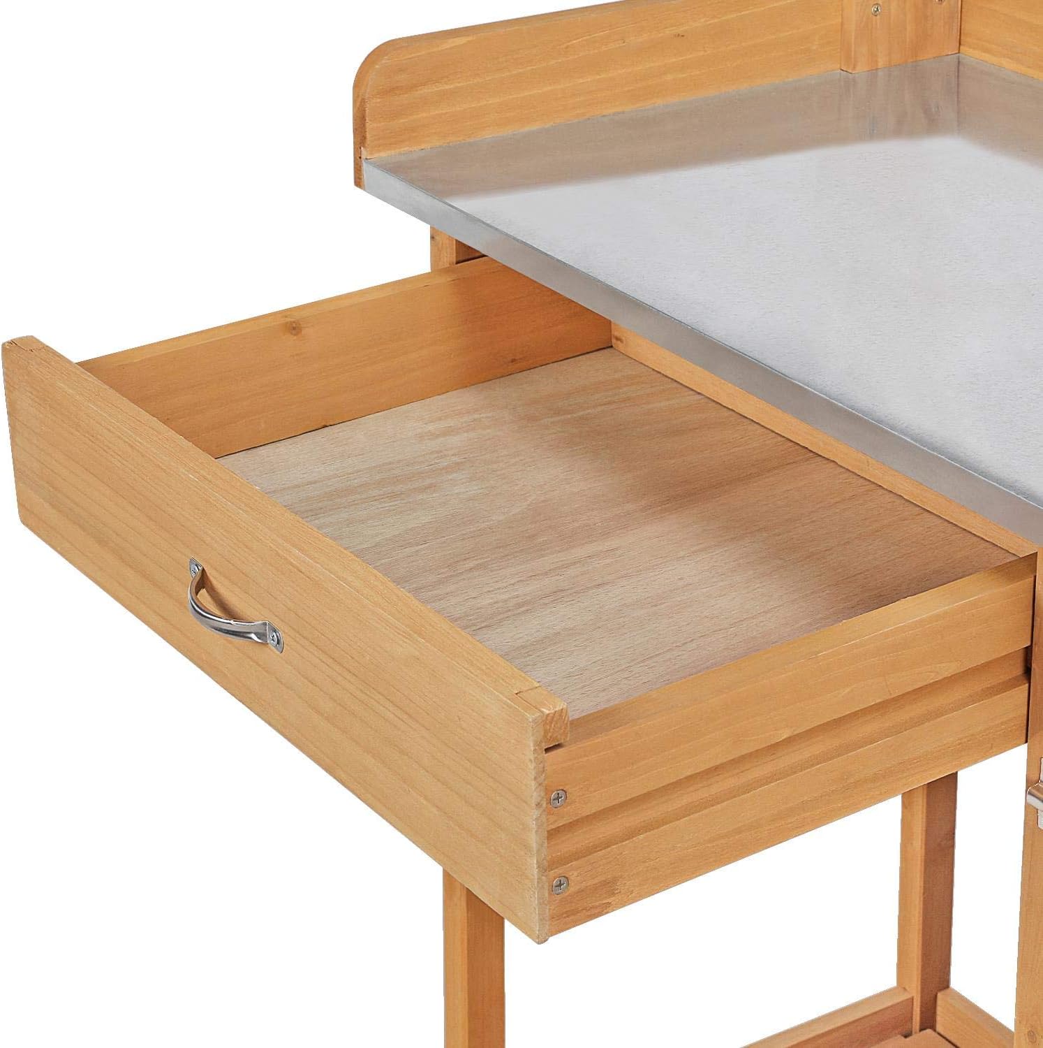 Topeakmart Outdoor Potting Bench Table Work Station Garden Planting with Cabinet & Drawer & Top Shelf & Lower Shelf Natural Wood