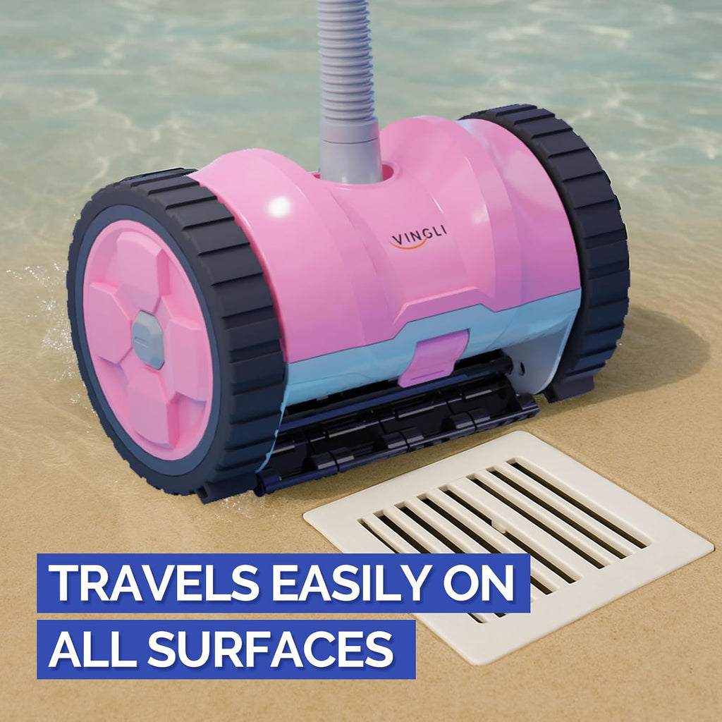 (2025 Upgrade) VINGLI Automatic Suction-Side Pool Vacuum Cleaner, Powerful Wall-Climbing Sweeper for Inground Pools, Includes 39.6ft Tangle-Free Hose (Pink&Gray)