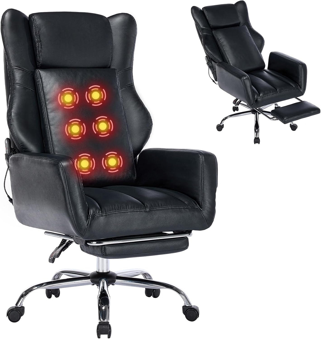 DYHOME Black Leather Office Chair,Criss Cross Office Chair with Massage and Footrest, Heavy Duty Desk Chair Swivel Ergonomic Computer Gaming Chairs with Lumbar Support, Wheels Flip-up Arms Adjustable