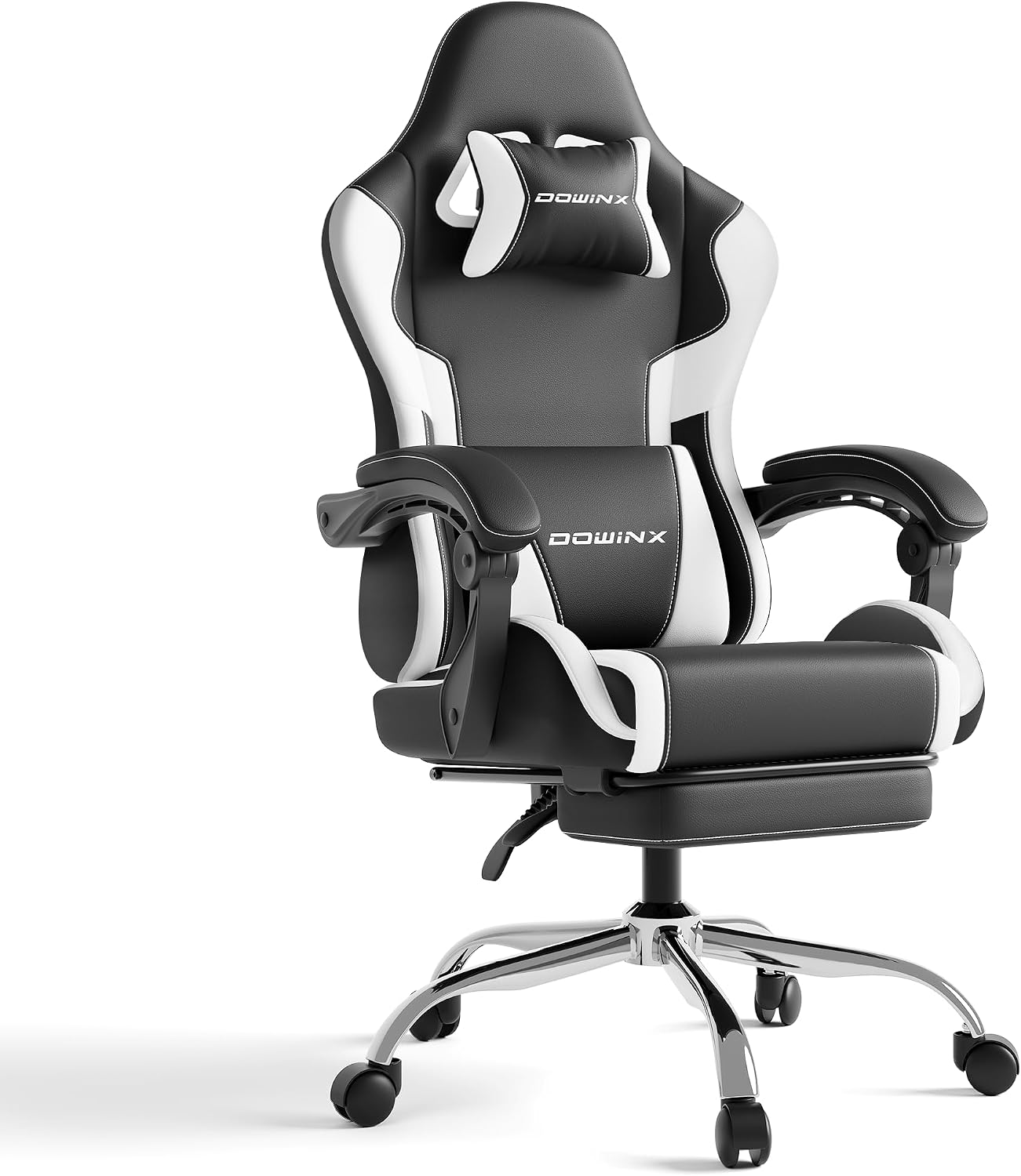 Gaming Chair with Footrest & Massage Lumbar, Ergonomic Computer Chair 330lbs with Headrest Pillow for Office, Home, Streaming and Long Gaming Sessions, White