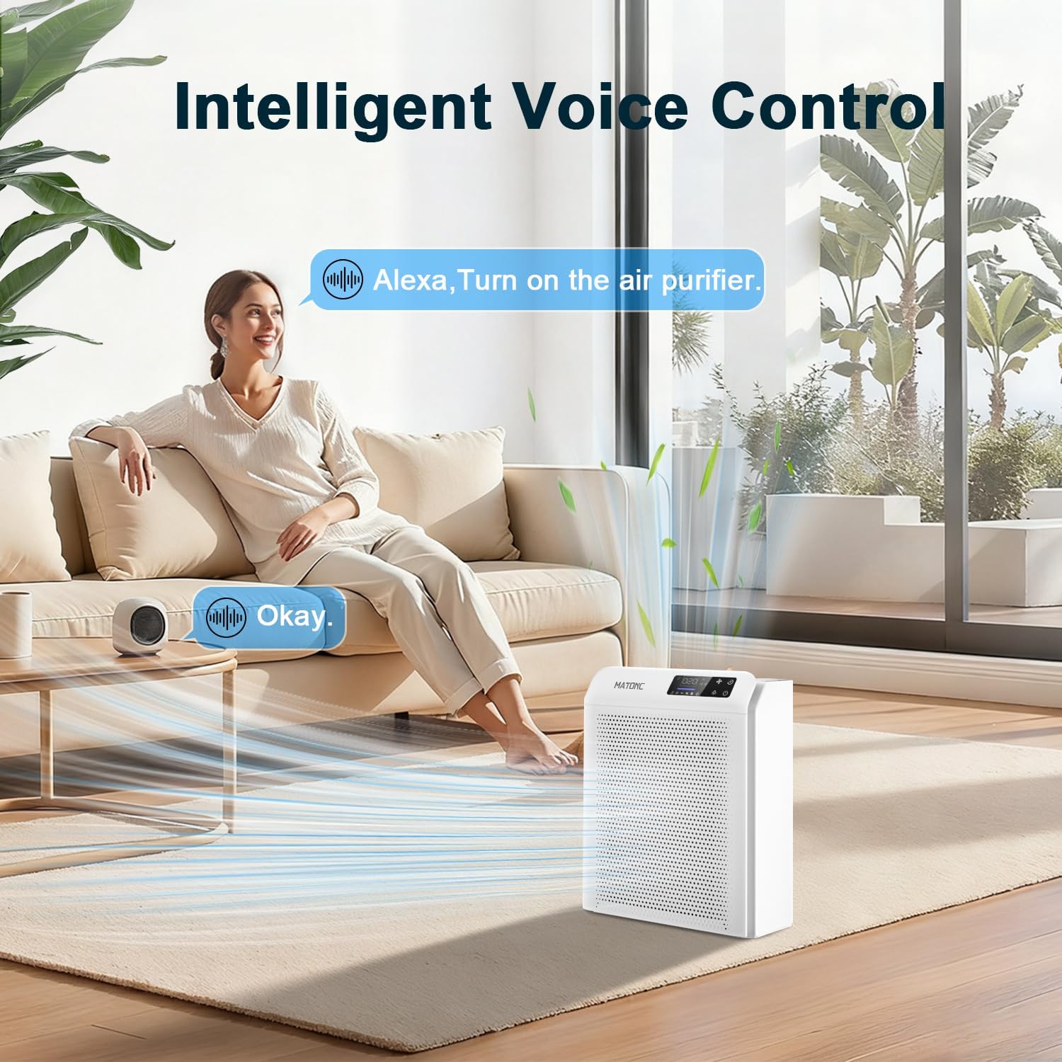 Air Purifier for Large Room Up to 3500 Ft², Smart HEPA Air Purifier with WiFi APP Control,PM 2.5 Display Air Quality Sensor, Sleep & Auto Mode, 4 Fan Speeds, for Pets Dust Pollen