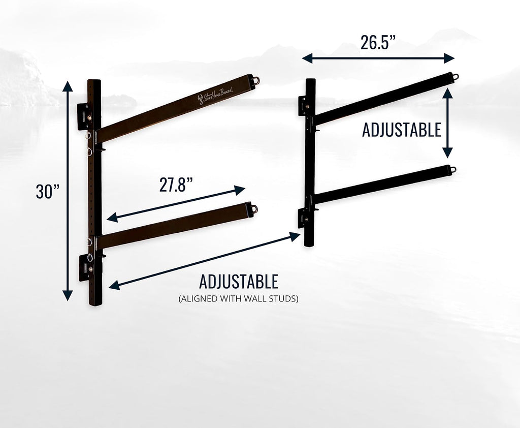 StoreYourBoard Standup Paddleboard and Surfboard Storage Rack, 2 SUP Adjustable Wall Mount System, Heavy Duty Holds 200 lbs
