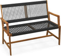 Tangkula Outdoor Acacia Wood Bench, All-Weather Rope Woven Garden Bench with Backrest and Armrests, 2-Person Patio Bench for Porch, Backyard, 705 Lbs Max Load