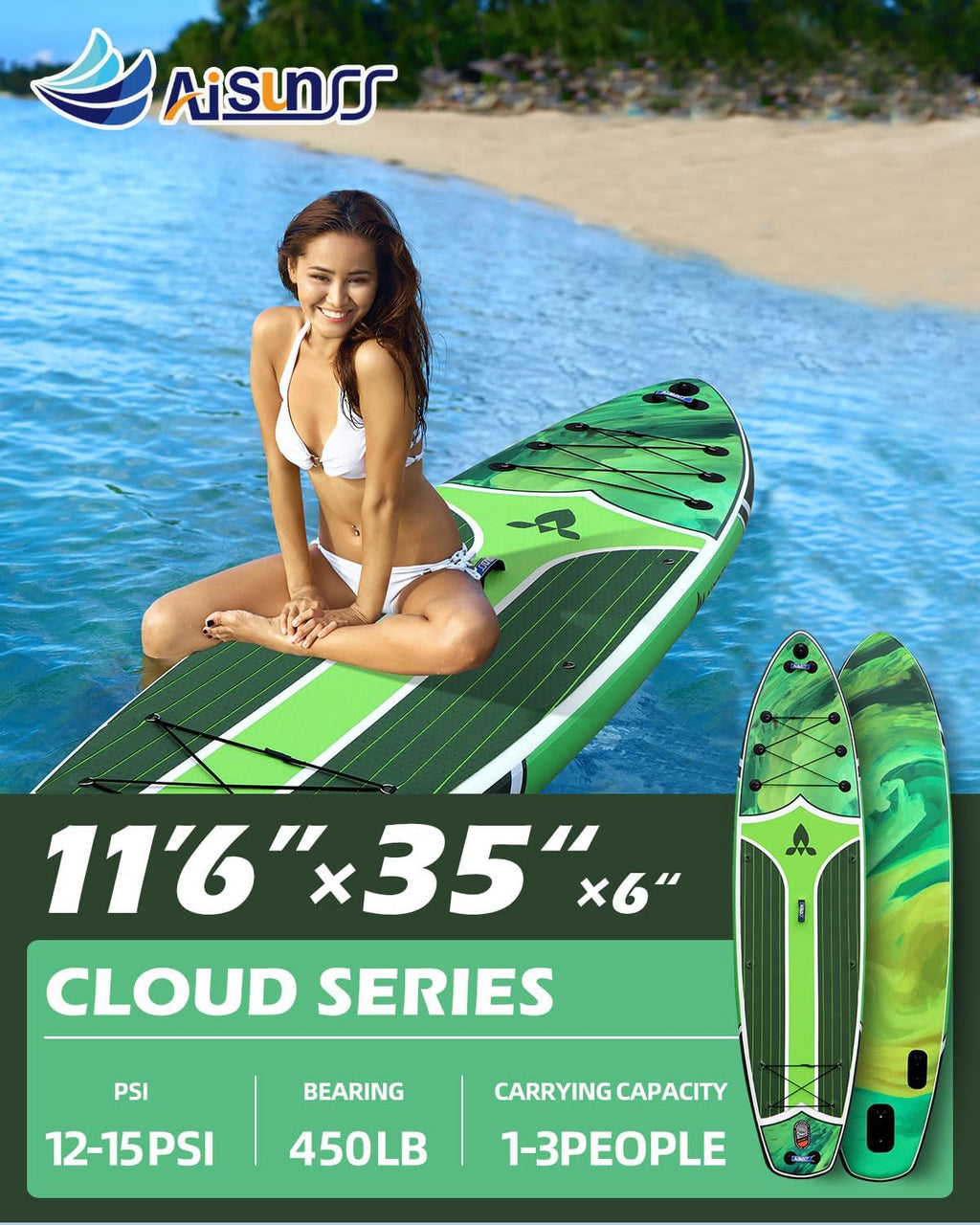 11'6''x35'' Super Wide Inflatable Paddle Board, 450lb Capacity Premium Stable SUP Board for 2+1 People/Family w/100L Backpack, Dual-Action Pump, Safety Leash
