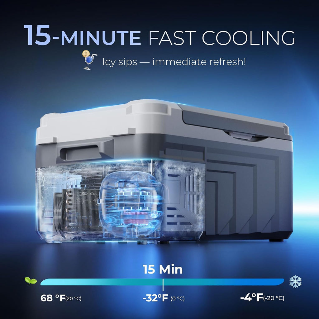 EKOJUCE 12 Volt Car Refrigerator, 11 Quart (10L) Electric Compressor Cooler -4℉~68℉, Car Fridge 12/24V DC & 100-240V AC, Portable Freezer for Camping, RV, Truck, Travel, Outdoor