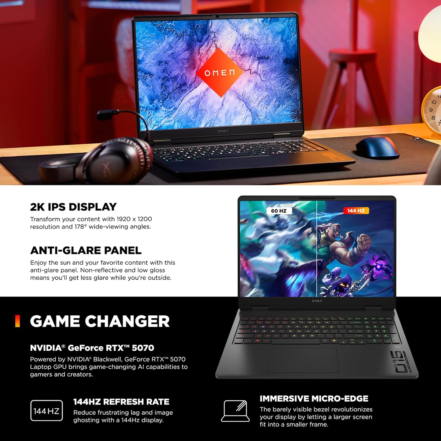 HP OMEN 16 Slim Gaming Laptop, 16' 144Hz 2K Display, Intel Core Ultra 9 285H, NVIDIA GeForce RTX 5070, 32GB DDR5 RAM, 1TB SSD, Wi-Fi 6E, RGB Backlit, Win 11 Pro, w/Mytrix Accessory & Lifetime Office