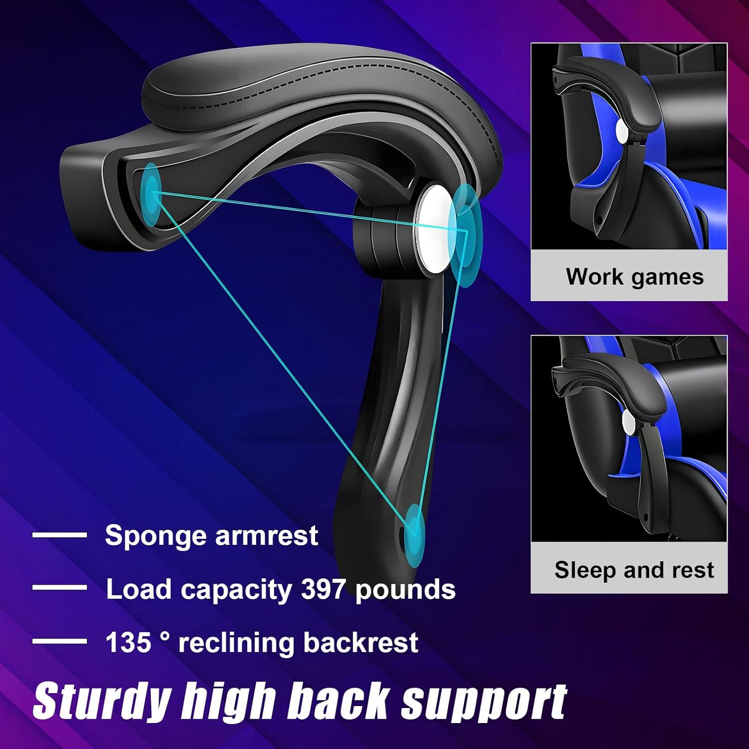 Gaming Chair, Office Chair with Foot Rest, Pocket Spring Cushion, Speakers Ergonomic Chair Massage Chair Multiple Led Light Gaming Chairs for Adults 350lbs Black Blue