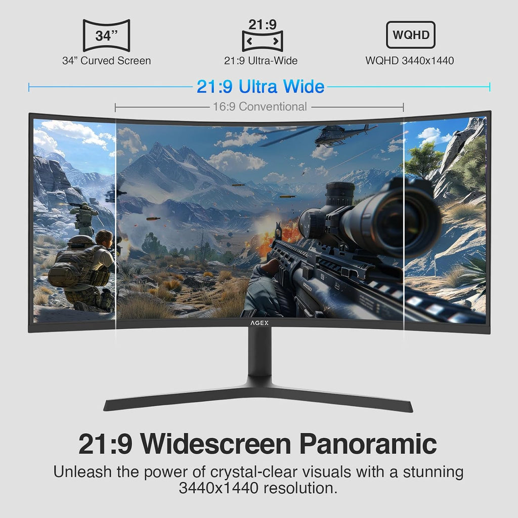 Z-Edge 34' Curved Gaming Monitor, WQHD 1440P 240Hz 165Hz Computer Monitor, MPRT 1ms, 21:9 Aspect Ratio, 1500R，16.7M Colors, 4000:1 Contrast, AG34P Edgeless, Height Adjustable 2X DP and 2X HDMI