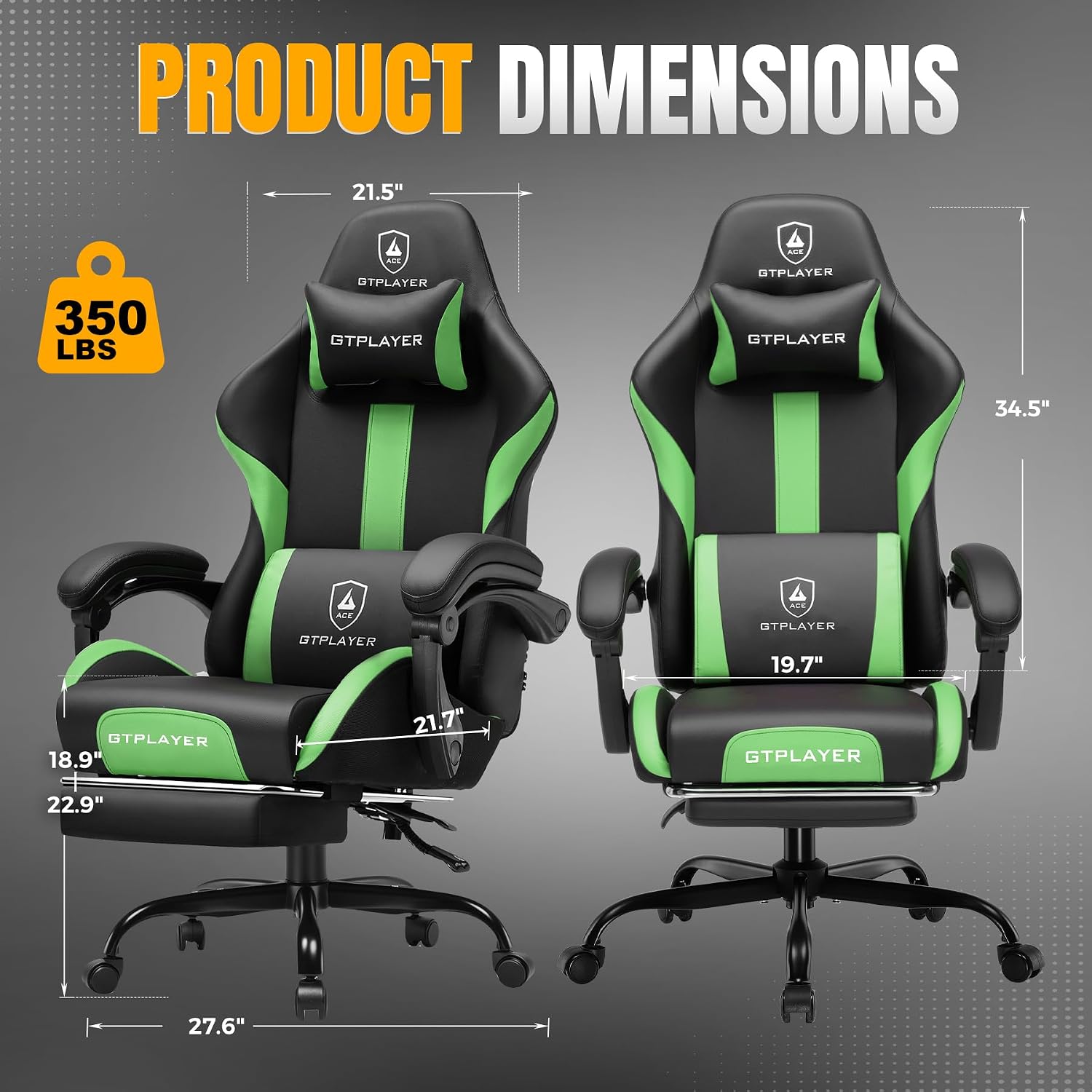 GTPLAYER Gaming Chair with Foot Rest & Pocket Spring Cushion, Ergonomic High Back Computer Chair with Headrest & 360°-Swivel Seat for Home Office Desk, PU Leather, Vivid Green