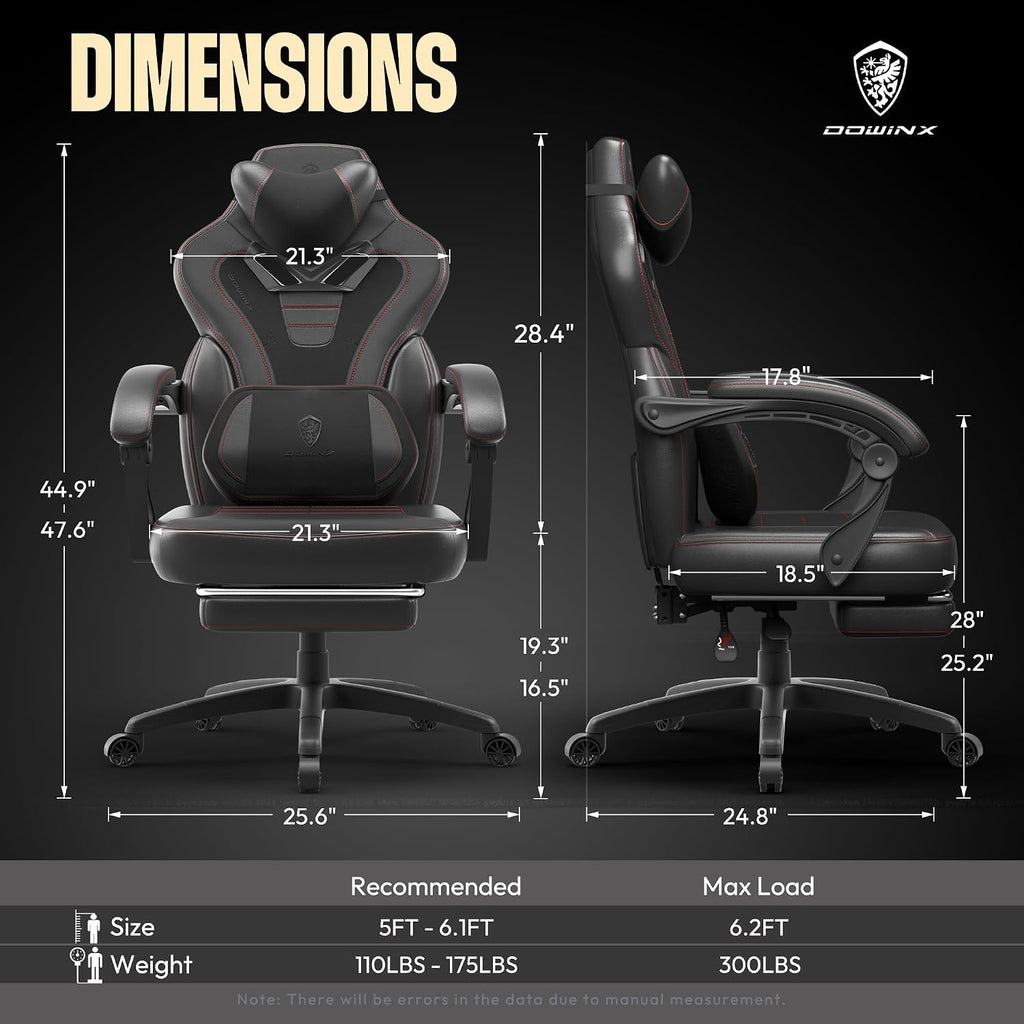 Dowinx Gaming Chair with Footrest, Big and Tall Gaming Chair for Heavy People, Computer/PC Gamer Chair for Adult with Massage (Black)