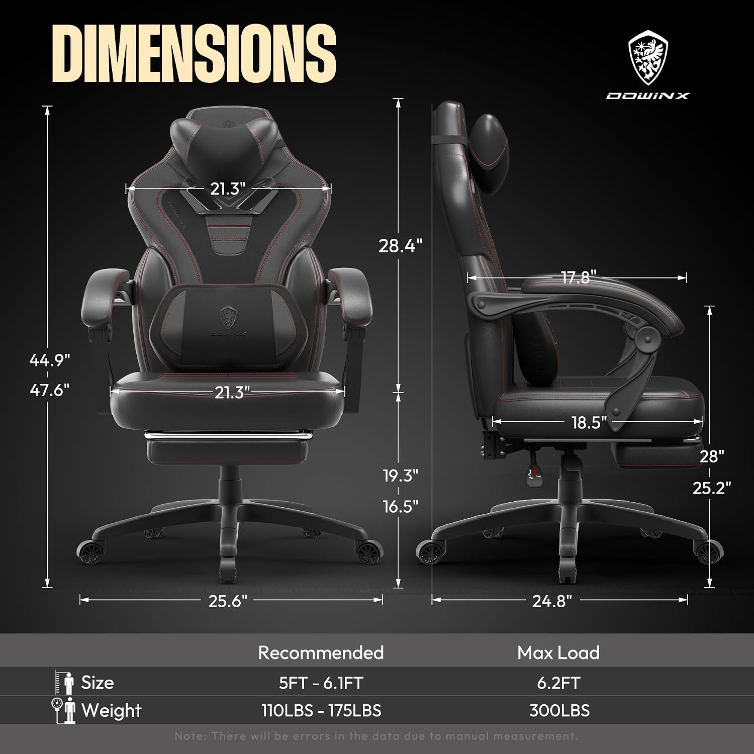 Dowinx Gaming Chair with Footrest, Big and Tall Gaming Chair for Heavy People, Computer/PC Gamer Chair for Adult with Massage (Black)