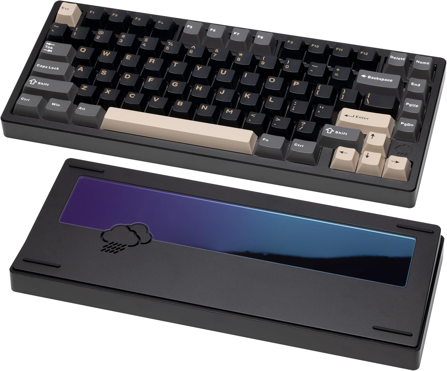 KEEBMONKEY WOBKEY Rainy 75 CNC Aluminum HMX/JWK/Cocoa Switches Triple-Mode Connectivity Mechanical Keyboard with Superior Acoustics, RGB/PP/Gradient Glass/3500mAh/Violet Switch (Standard - Black)