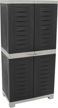 Sunnydaze 48' H Resin Garage Storage Cabinet - Garage Cabinet with Lockable Doors and 3 Adjustable Shelves - Freestanding Utility Storage for Laundry Room, Office, Basement - Charcoal
