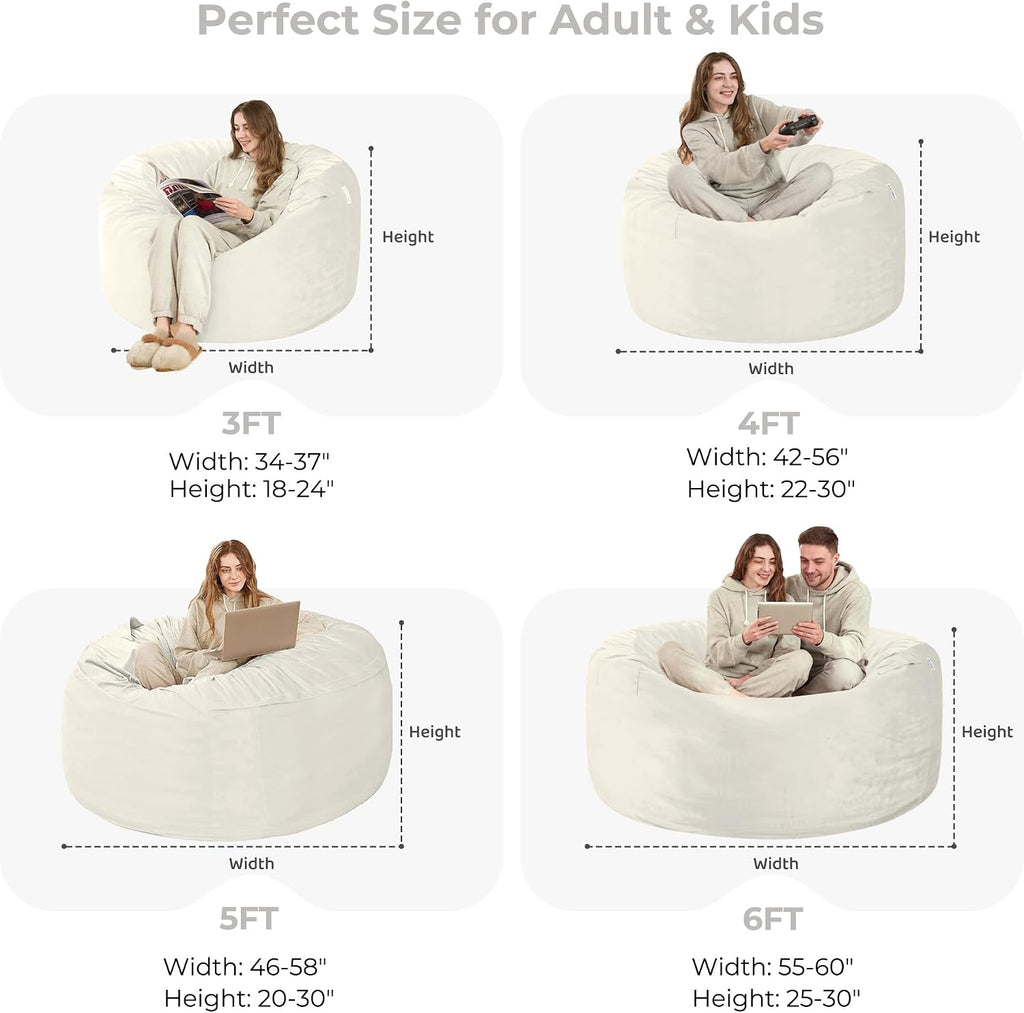 HABUTWAY Bean Bag Chair: Giant 5' Memory Foam Furniture Bean Bag Chairs for Adults with Microfiber Cover 5Ft (Beige)