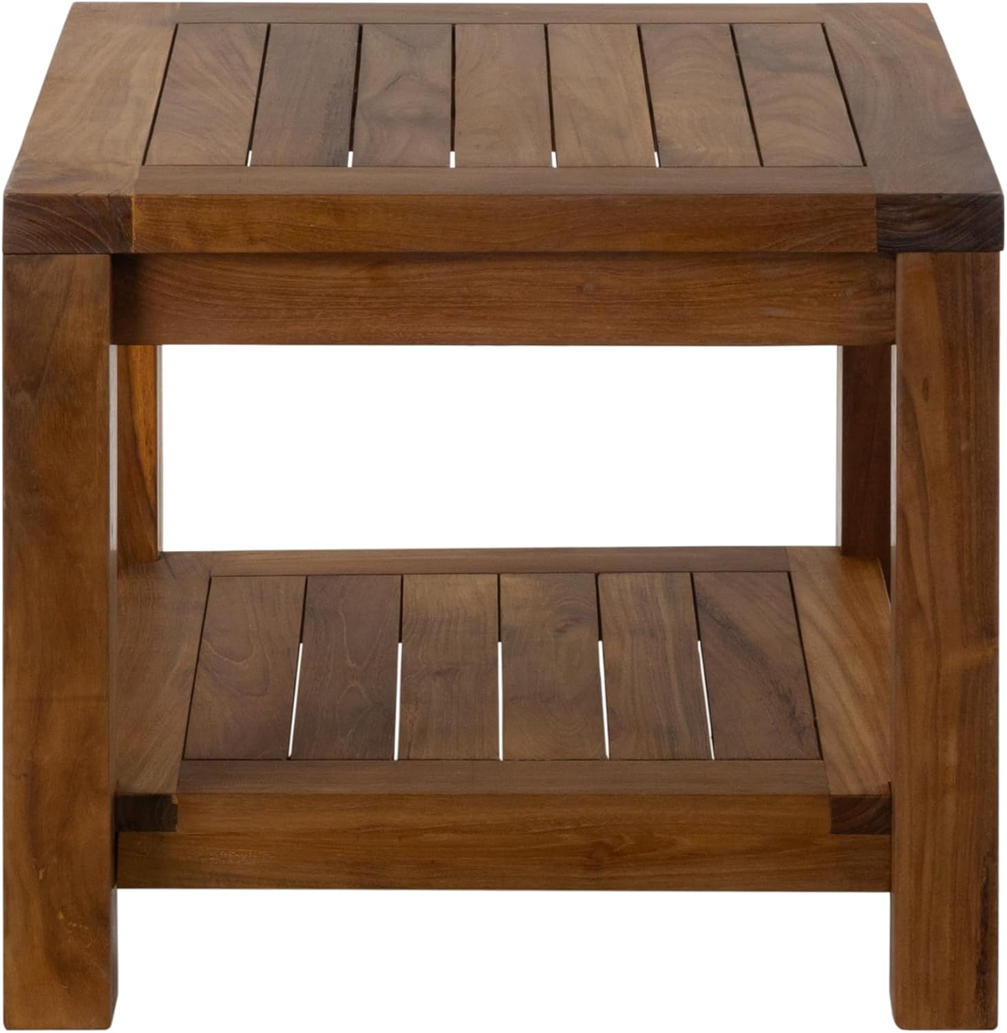 Teak Wood Side Table with Storage - Teak Oil Finish Indoor and Outdoor Wooden Furniture for Deck, Porch, Balcony, Living Room, Bedroom and Backyard (18' D x 18' W x 16' H)