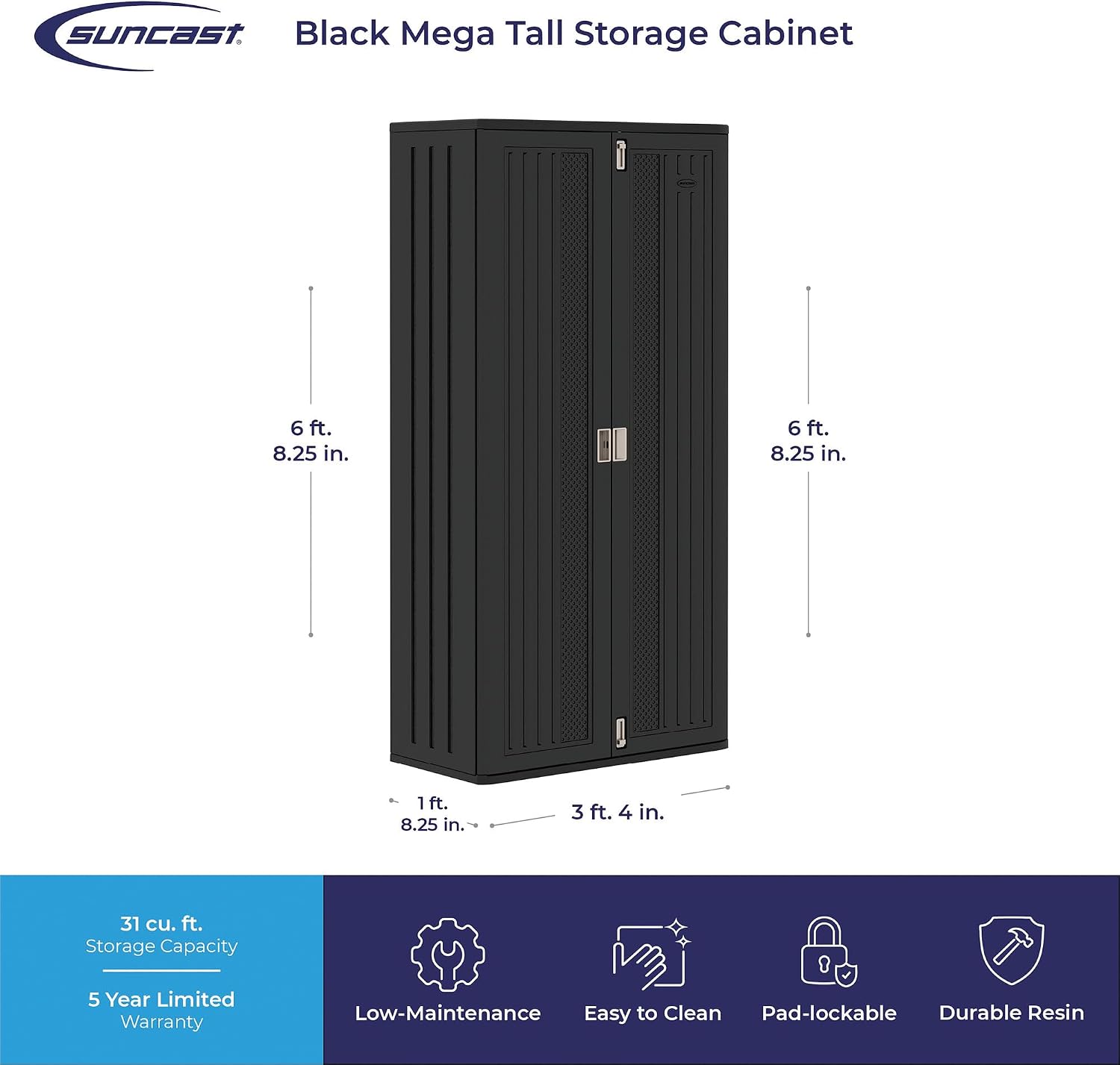 Suncast Mega Tall Storage Cabinet, Black