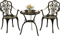 Patio Bistro Set of 2, Cast Aluminum, Outdoor Set w/Umbrella Hole, 3 Piece Table and Chairs Set, Bistro Set for Backyard/Garden/Lawn, Golden Bronze