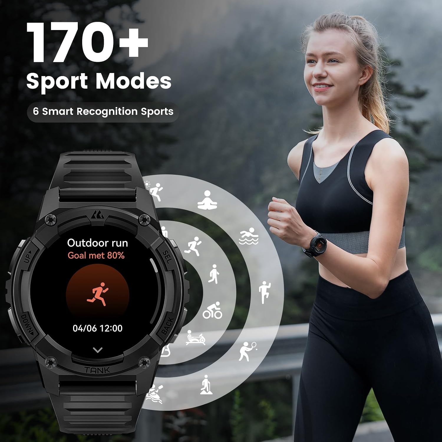 KOSPET Tank S2 Smart Watch for Men Women GPS, 5ATM Waterproof, Pressure/Altitude/Compass, 1.32' AMOLED Display Fitness Tracker(Answer/Make Call), AI Voice Assistant, 24H Sleep/Hear Rate Monitor