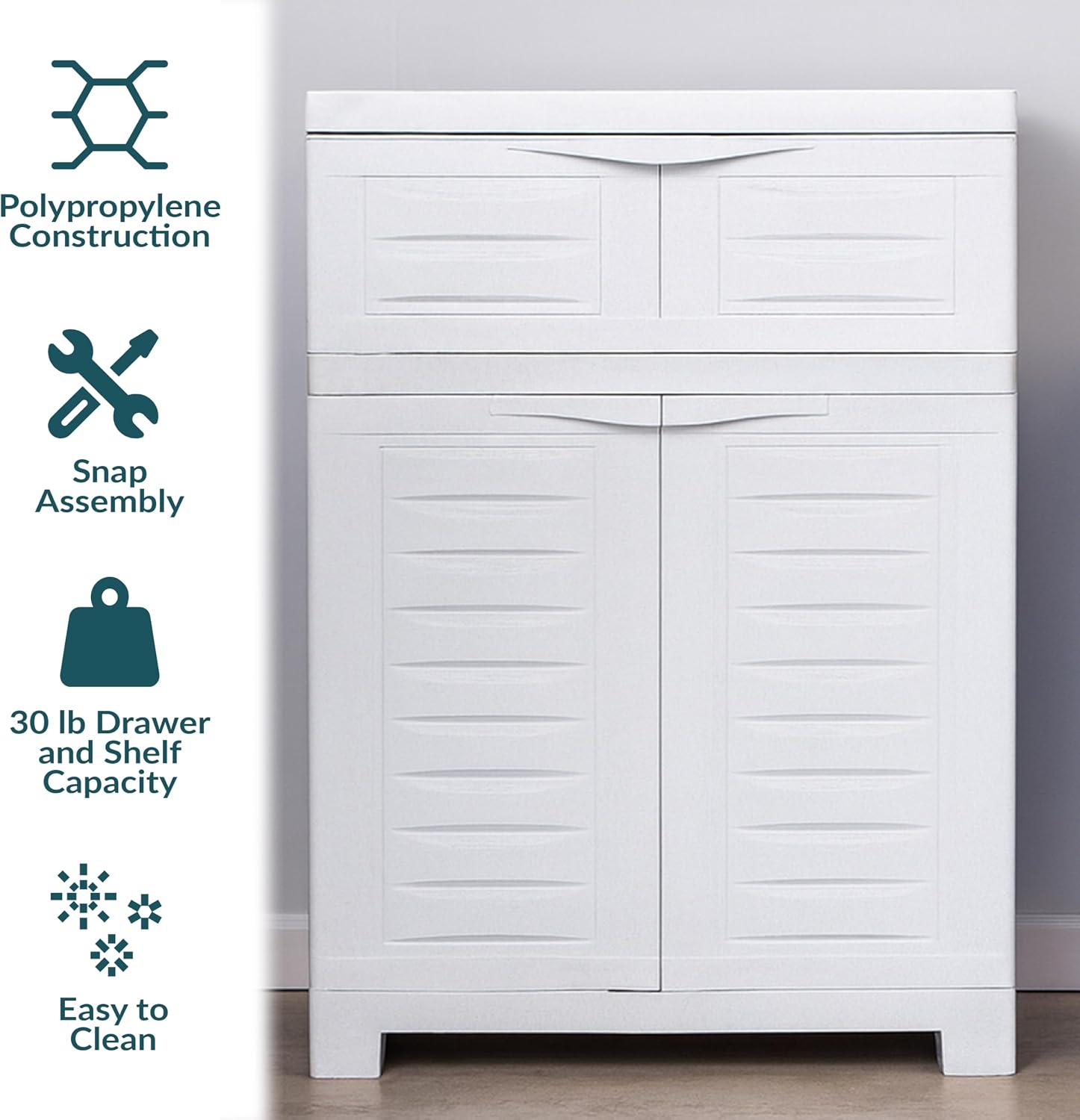 Sunnydaze 34.5' H Resin Garage Storage Cabinet - Garage Cabinet with Adjustable Shelf - Freestanding Utility Storage for Laundry Room, Office, Basement - Speckled White