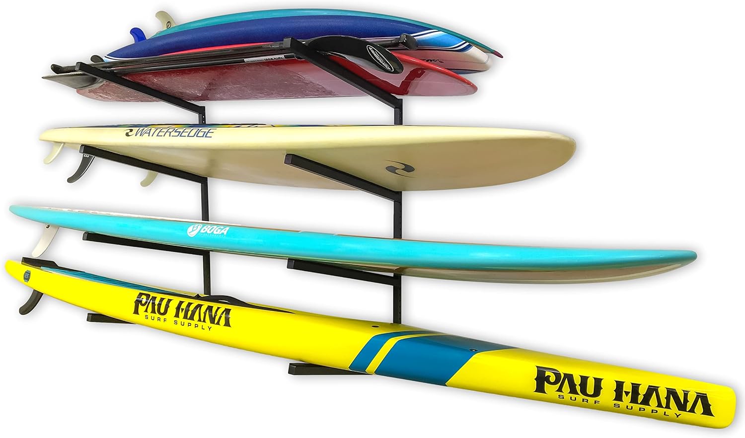 StoreYourBoard 4 Paddleboard Storage Rack, Adjustable Wall Mounted Indoor Garage Organizer, Standup Holds SUPs and Kayaks