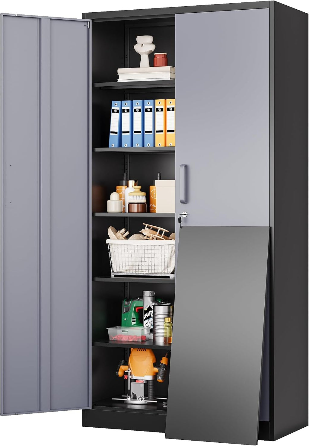 SISESOL Wide & Deep Metal Storage Cabinet with 5 Adjustable Shelf,72' Tall Garage Storage Cabinet with Lock,Metal Cabinets with Locking Doors,Lockable Steel Cabinets for Home,Office,Garage Locker