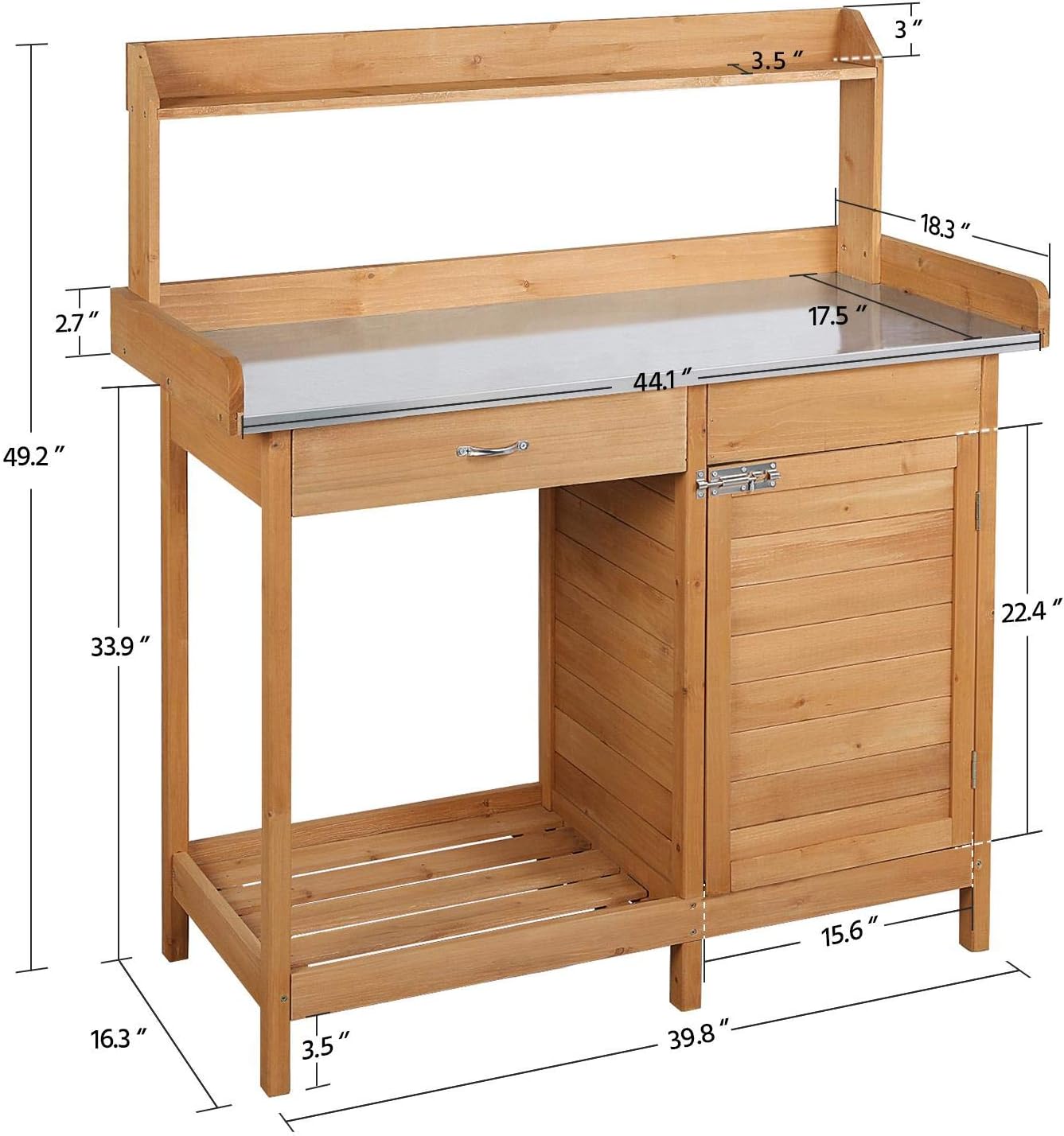 Topeakmart Outdoor Potting Bench Table Work Station Garden Planting with Cabinet & Drawer & Top Shelf & Lower Shelf Natural Wood