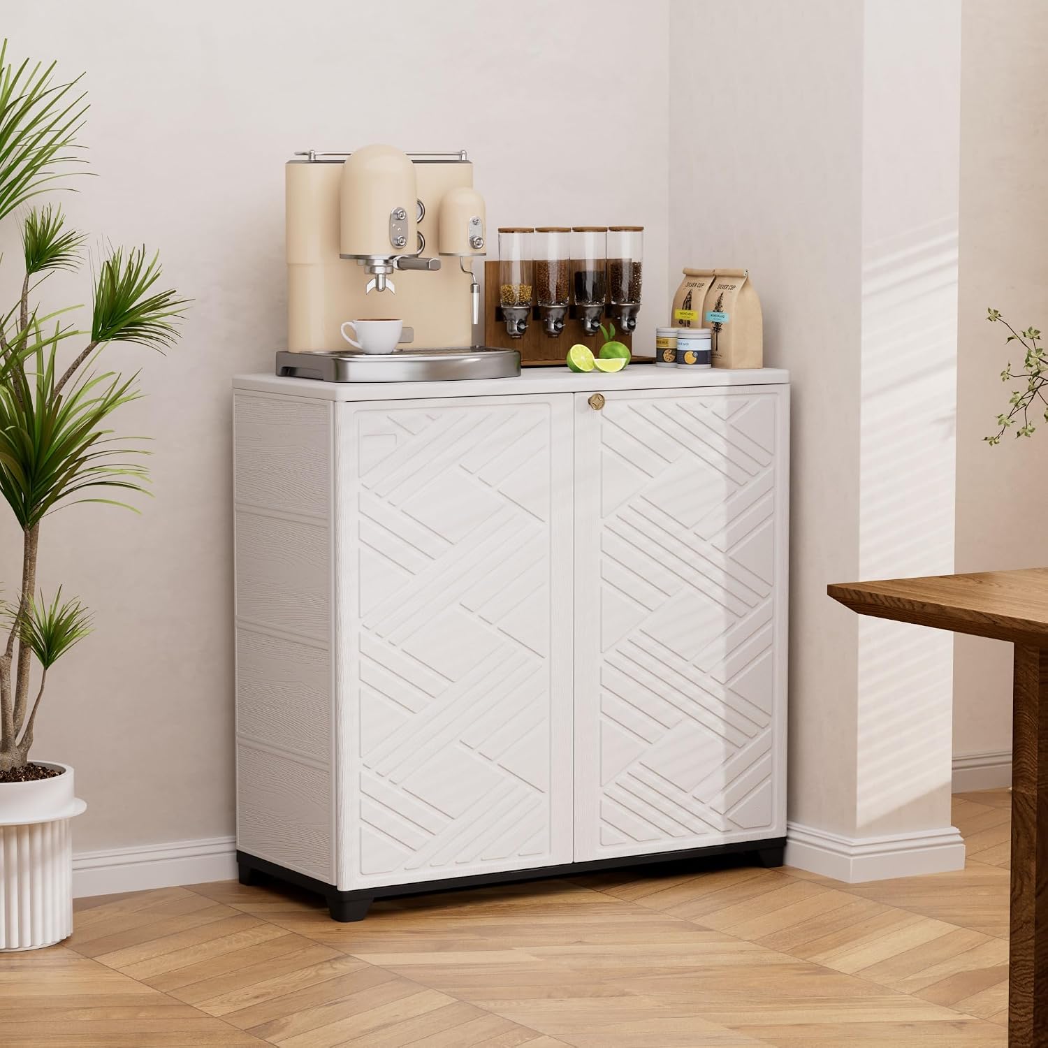 Mrosaa Outdoor/Indoor Storage Box,Resin and Plastic Storage Cabinet Waterproof,Outdoor Cabinet for Patio/Garden/Balcony/Backyard/All Room(with 3 Shelves)-White
