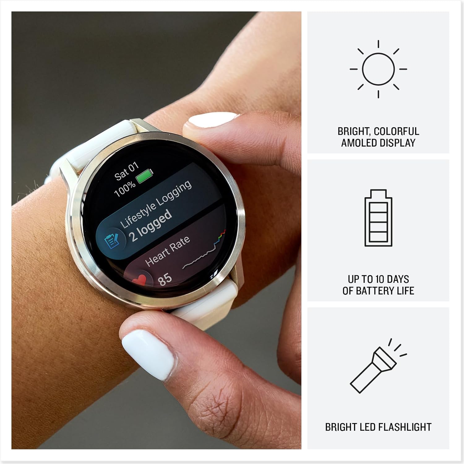 Garmin Venu 4, 41mm, Advanced Fitness Tracker GPS Smartwatch, 1.2' AMOLED Display, Built-in Flashlight, 10 Days of Battery Life, Silver with Periwinkle Silicone Band (Watch Bundle)
