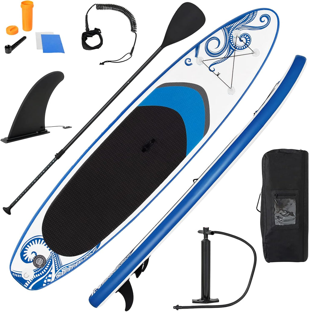 GYMAX Inflatable Stand Up Paddleboard, 6.5' Surfing Boarding with Hand Pump, Adjustable Paddle, Repair Kit, Carrying Bag & Removable Fin, Heavy Duty for Adult Beginner Teenager