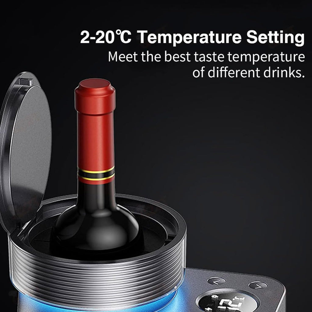 Electric Wine Chiller, Single Bottle Wine Cooler, with Led Lights & Digital Display, 2-20°C Temperature Setting, Portable Iceless Chiller (Grey)